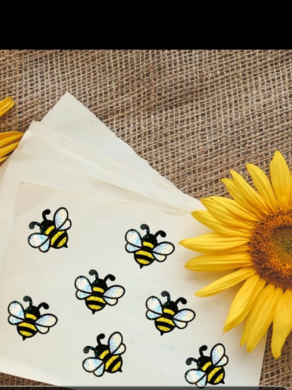 Bee Sticker Labels - Yellow & Black Glitter Bee Seals - Picture 2 of 2